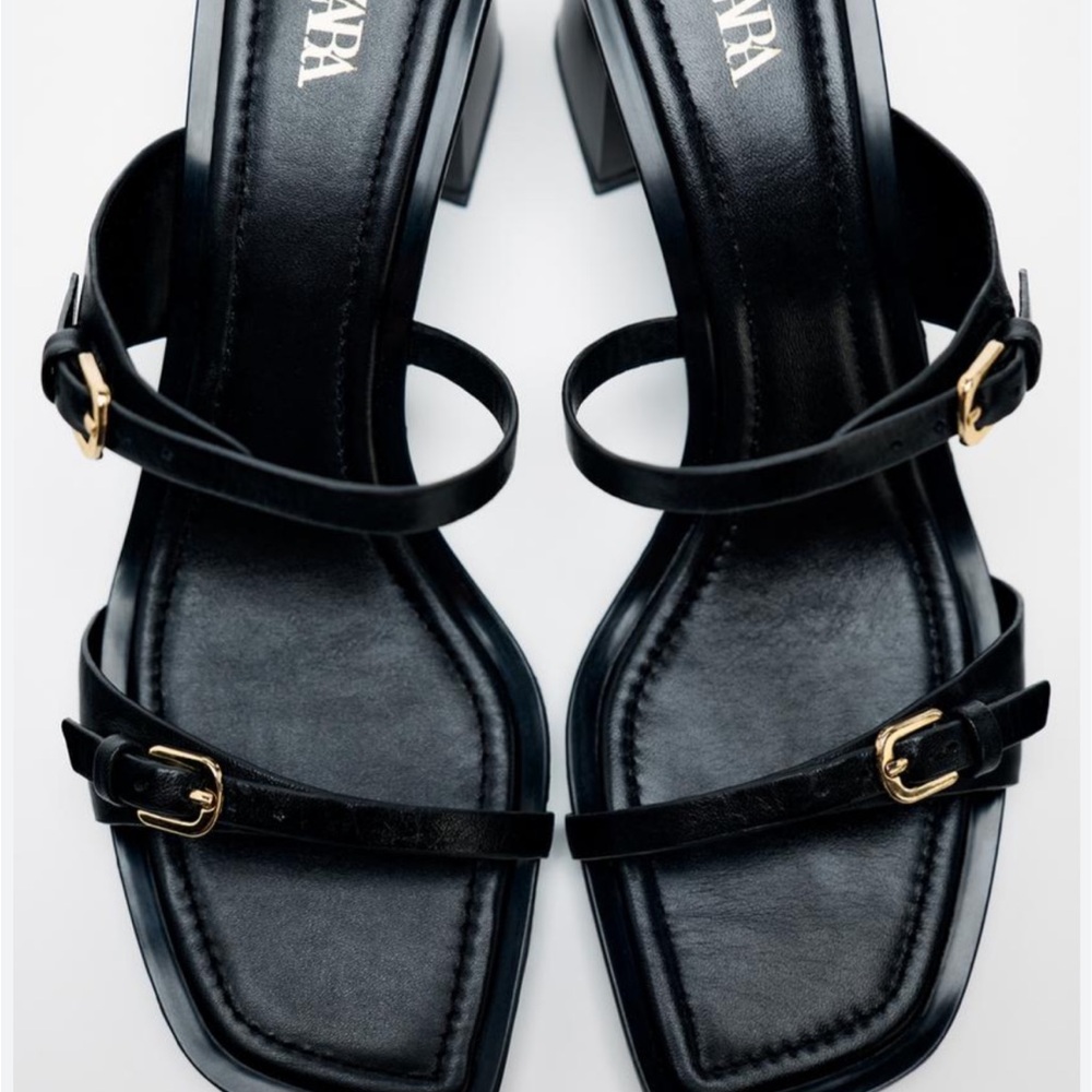 Zara Leather Black Sandals